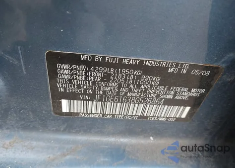 2008 Subaru Impreza 2.5I из США, поврежденный, VIN JF1GE61638G526864